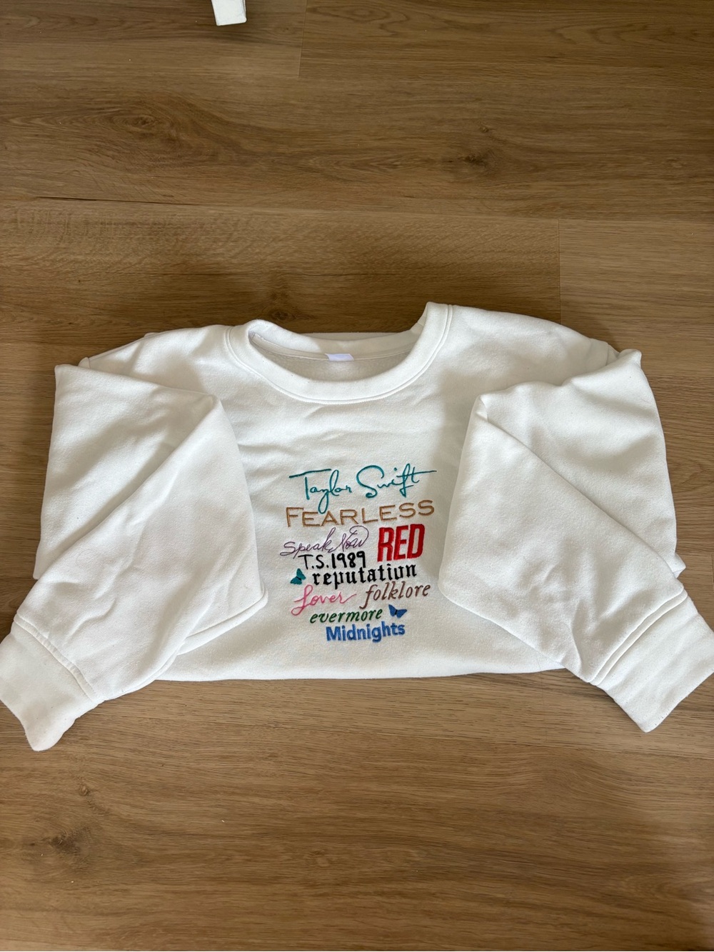 Taylor Swift White Embroidered Album Names Sweatshirt